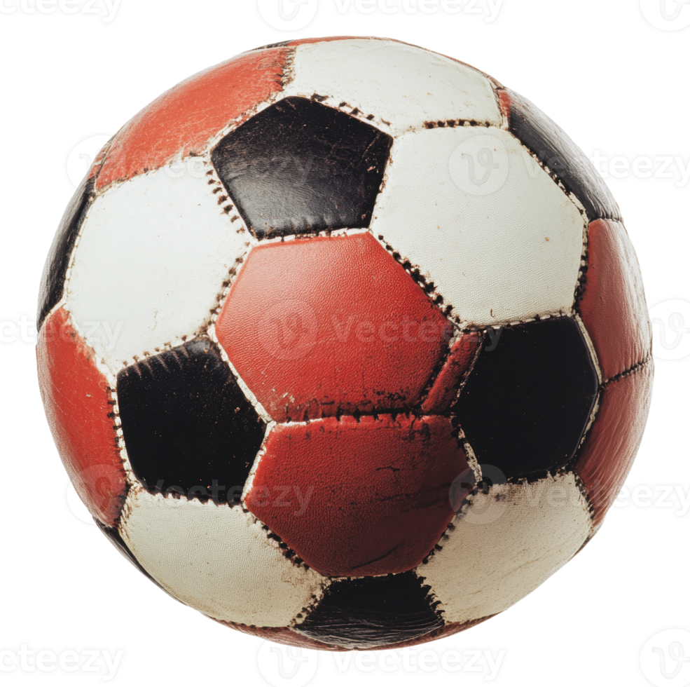 Classic red, black, and white soccer ball png