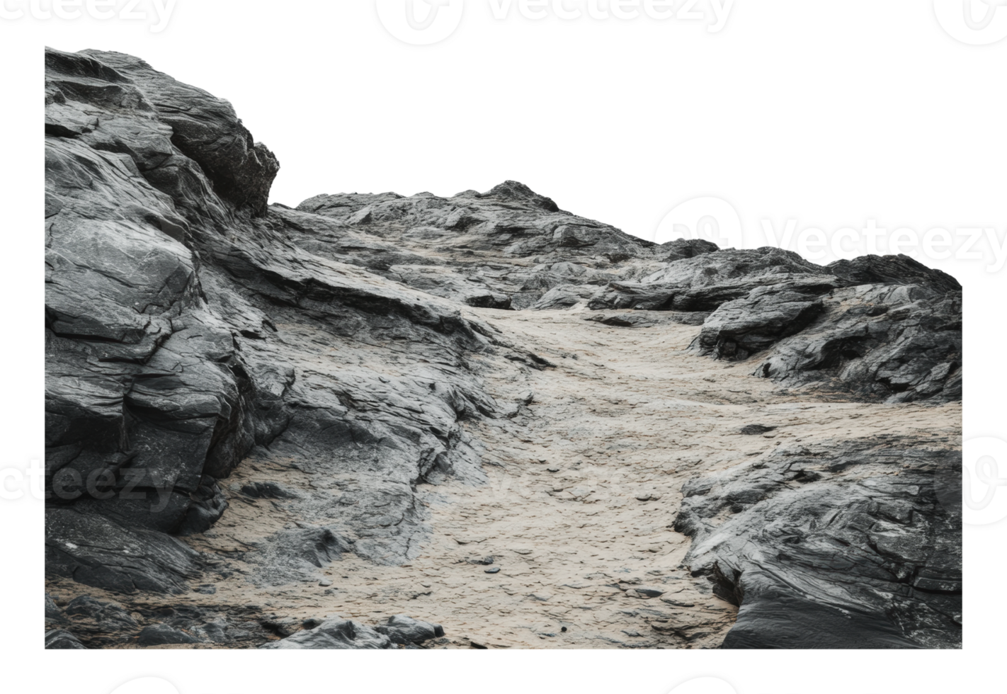 Rocky pathway leading up to a sandy hillside png