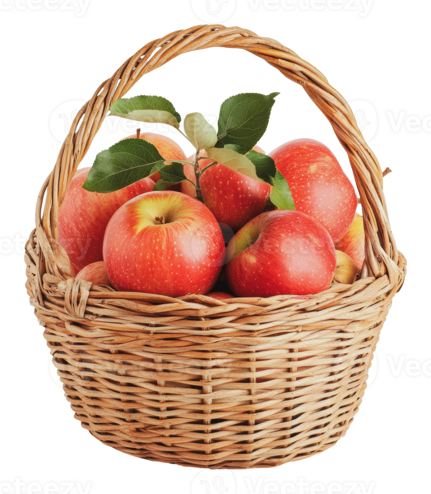 Fresh red apples in a woven basket on display png