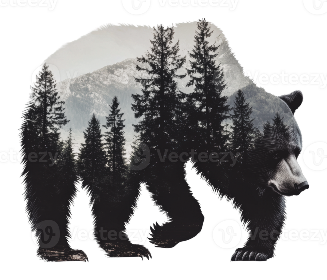 Bear silhouette merges with forest png