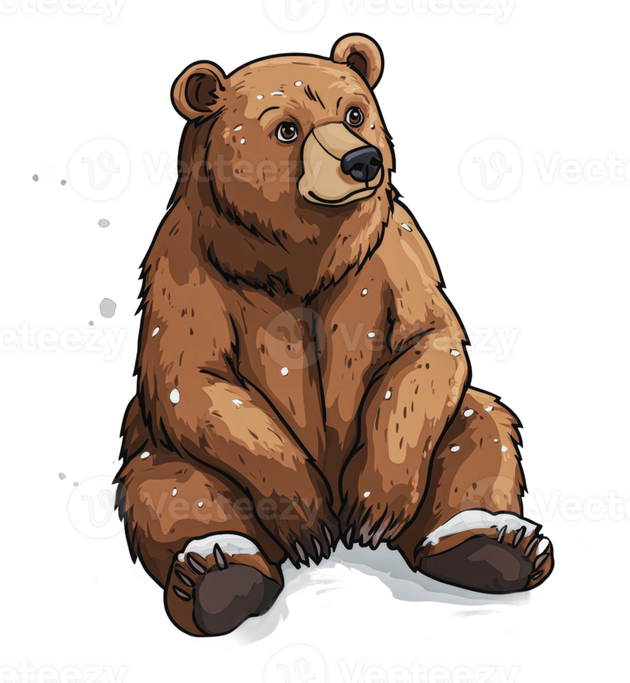Cute cartoon bear sitting on snow-covered ground png
