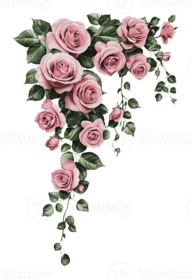 Beautiful pink roses with green leaves in design png