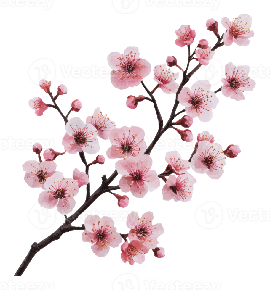 Cherry blossom branch with delicate pink flowers png