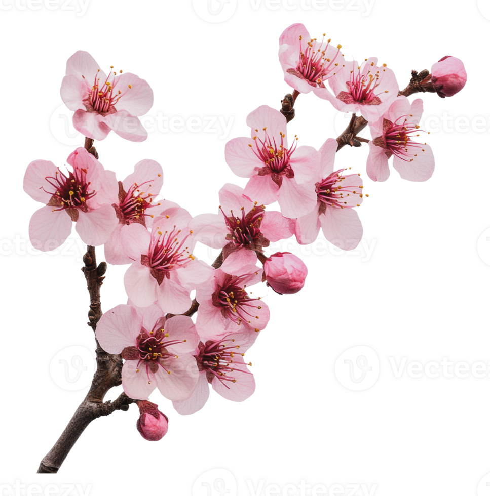 Cherry branch with delicate pink blooms png