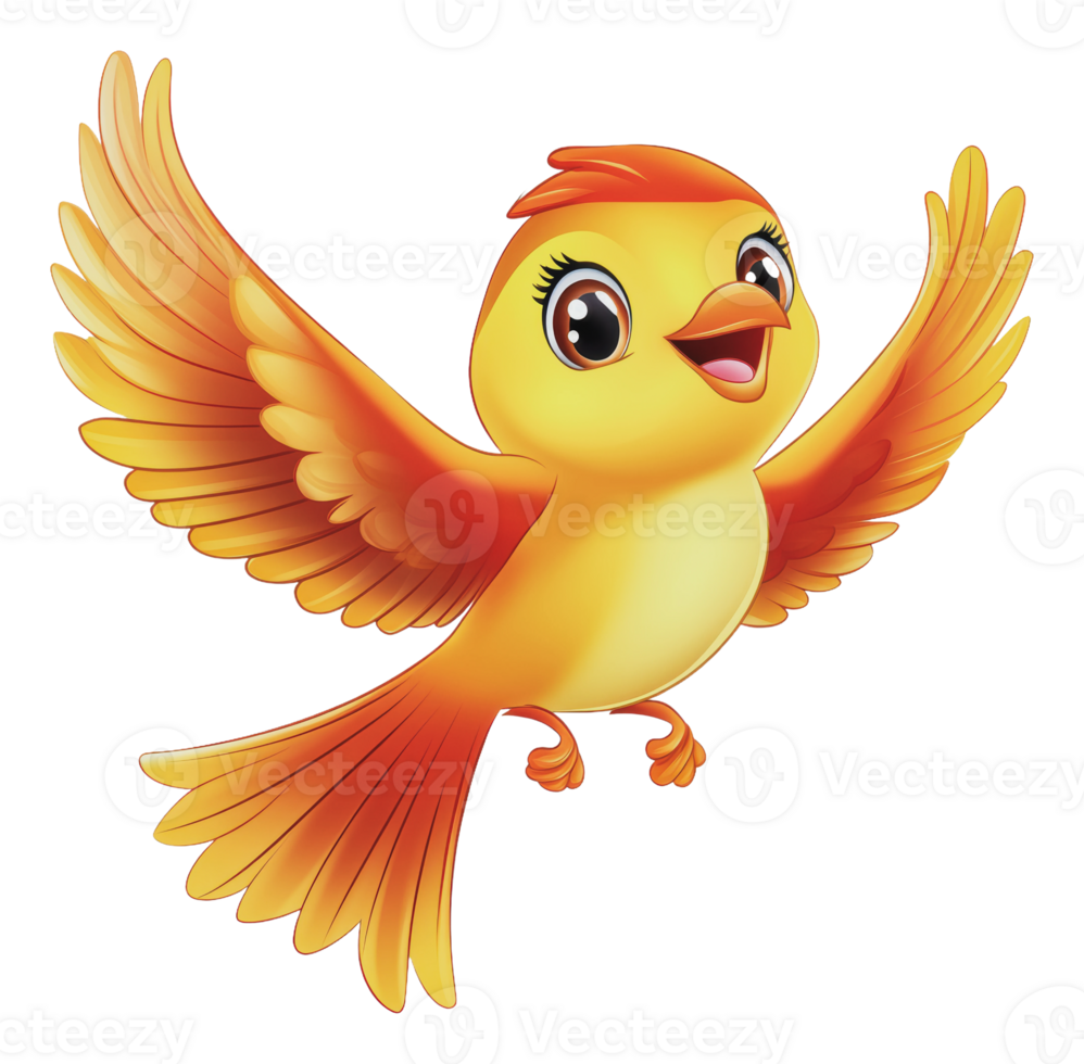 Colorful cartoon bird flying joyfully in the sky png