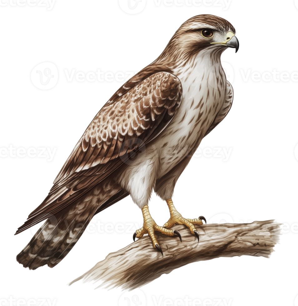 Hawk perched on a branch illustration png