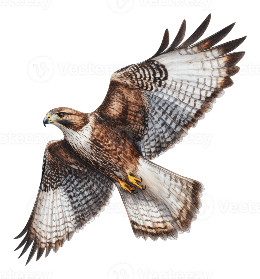 Hawk soaring gracefully in a clear blue sky png