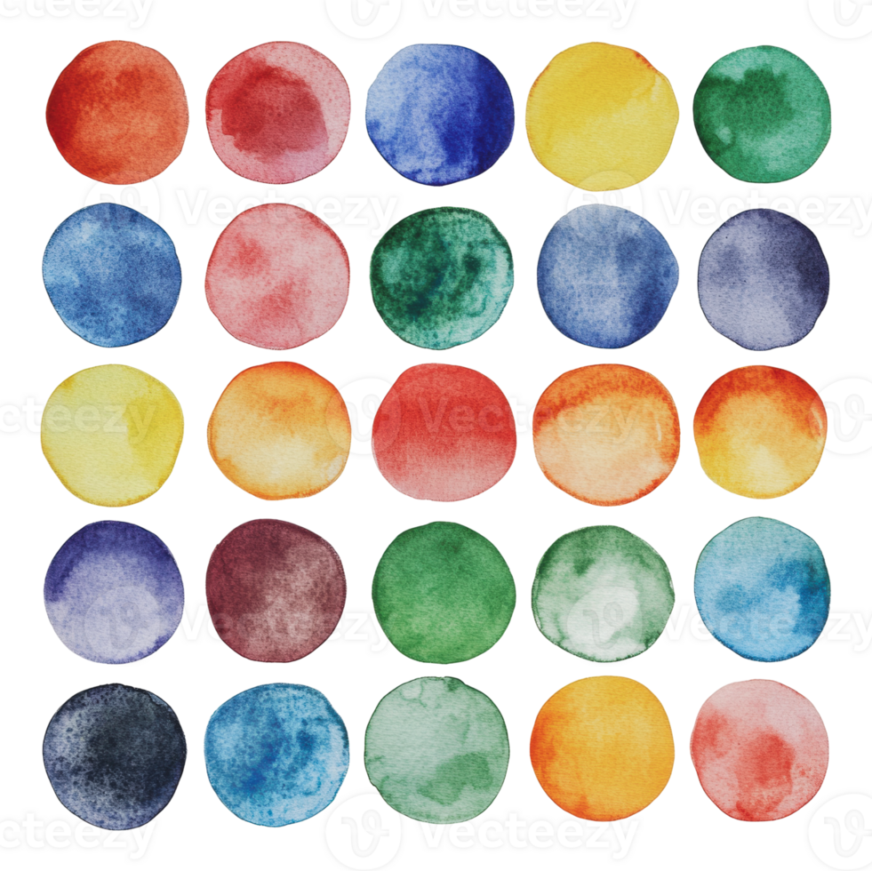 Colorful watercolor circles in a grid png
