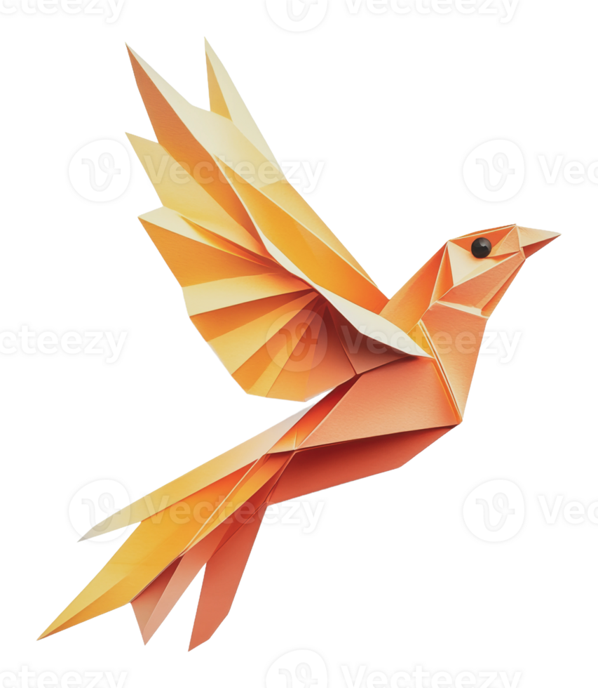 Vibrant origami bird in flight png