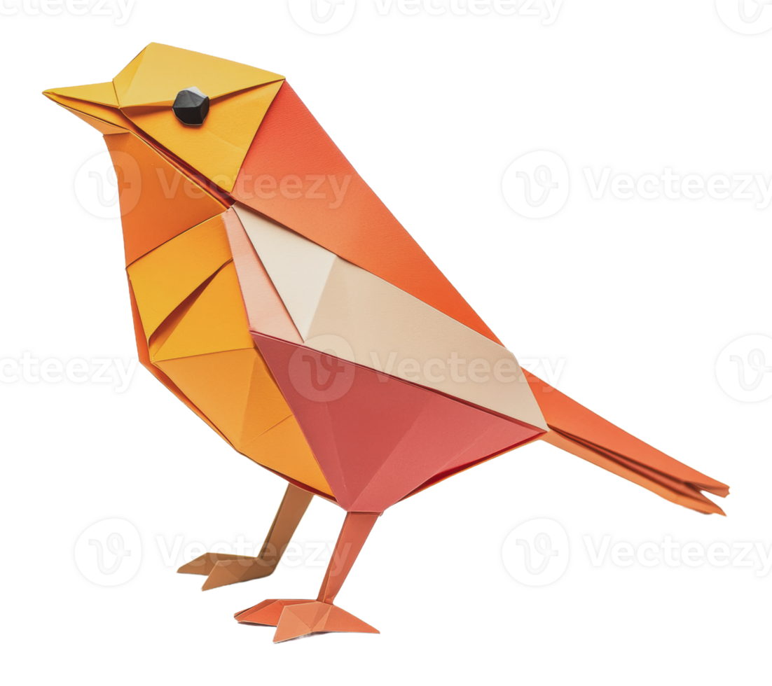 Colorful origami bird standing on a flat surface png