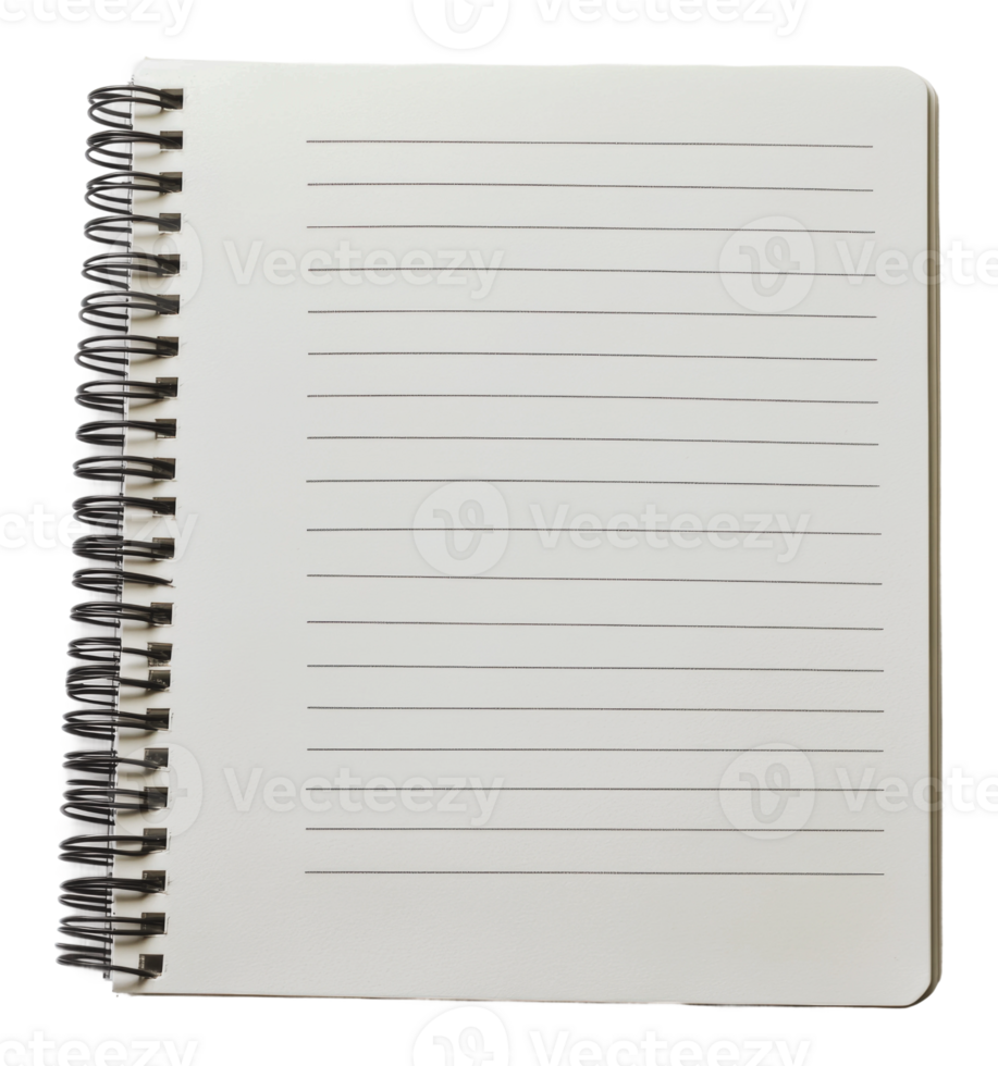 Blank spiral notebook with lined pages for notes png