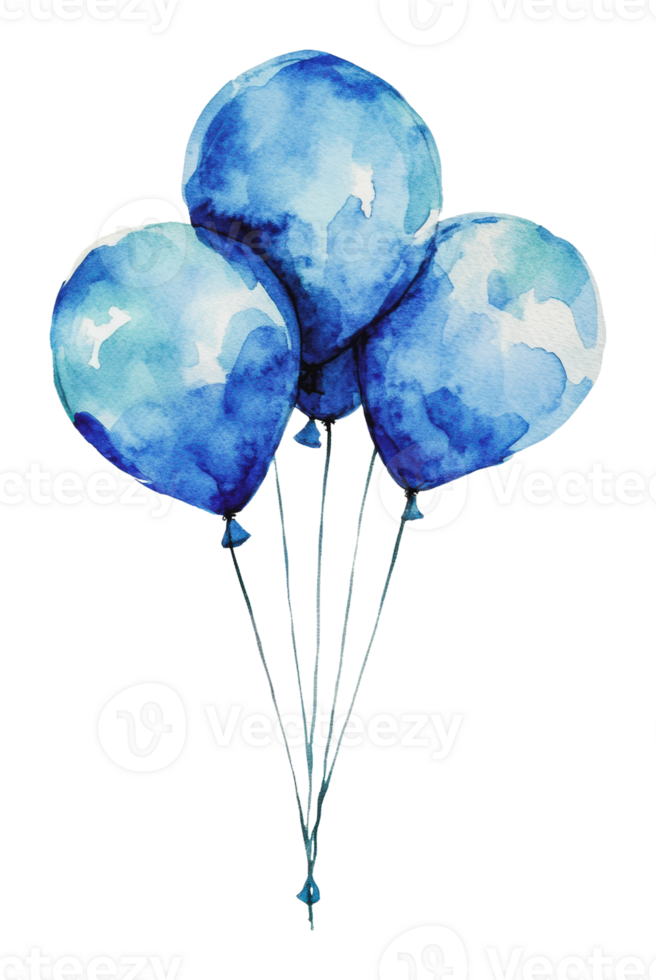 Blue watercolor balloons floating in the sky png