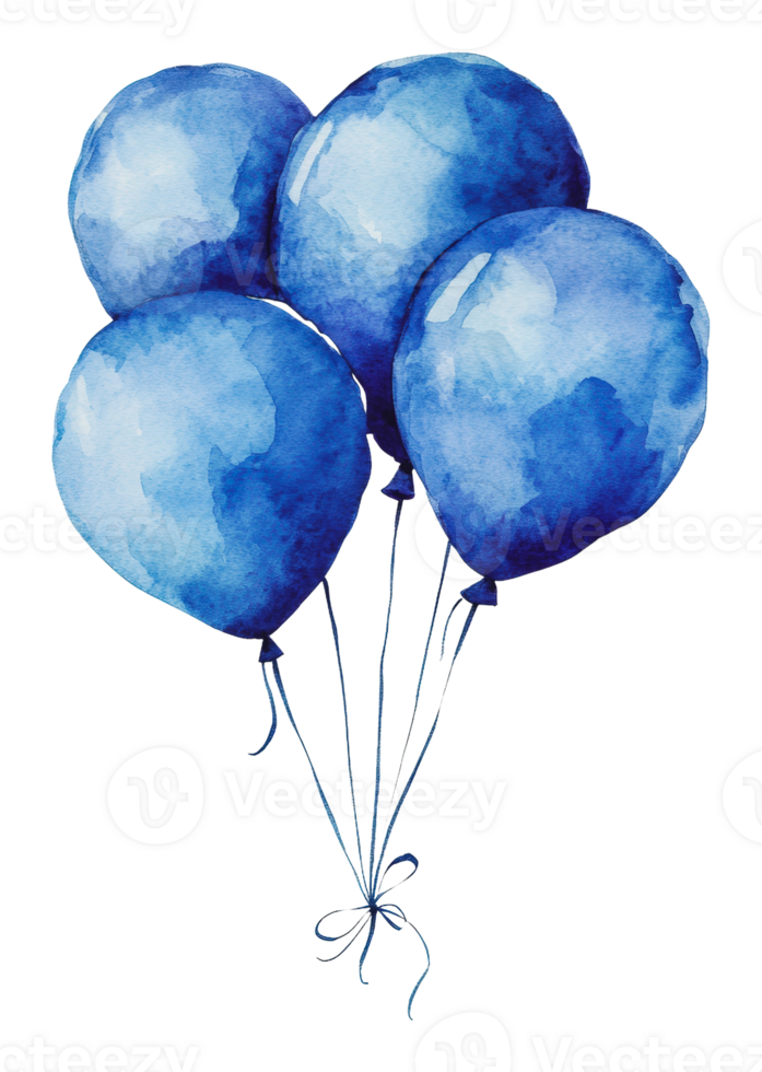 Bright blue balloons floating on thin strings png