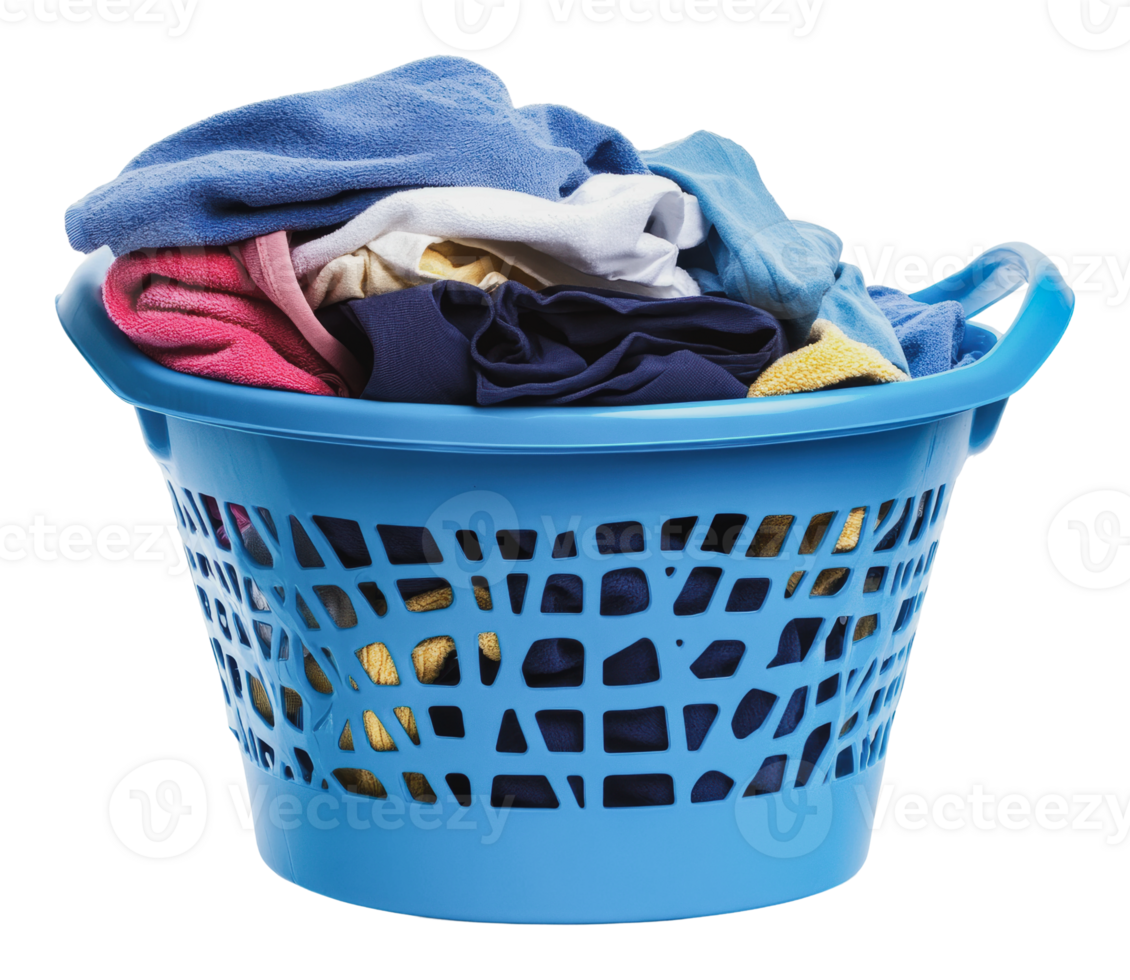Full laundry basket filled with colorful clothing png