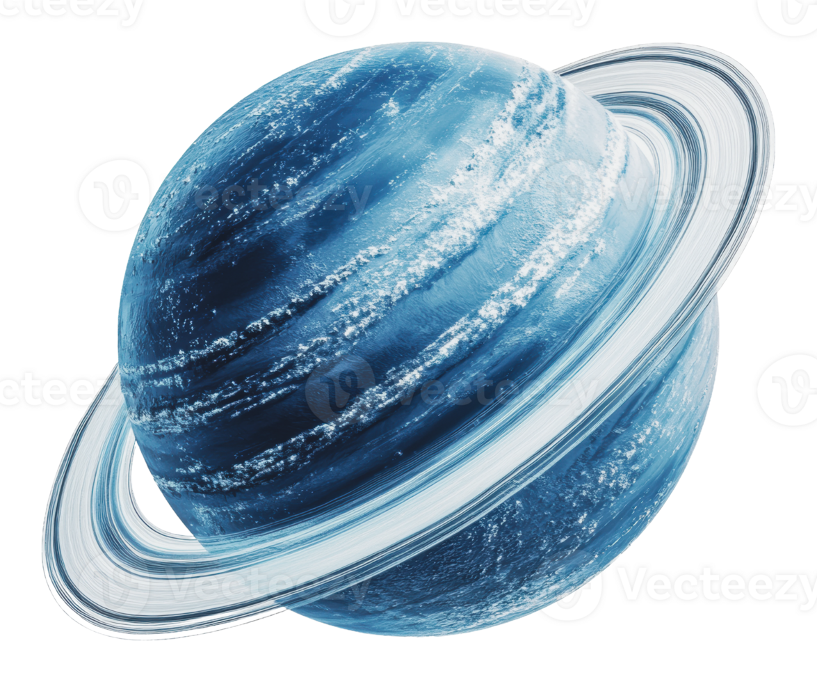 Stunning blue planet with rings in outer space png