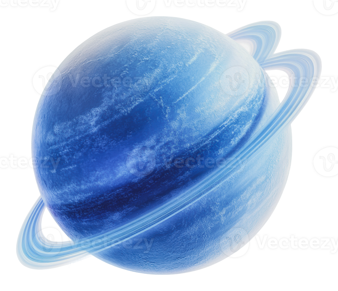Bright blue planet with rings in outer space png