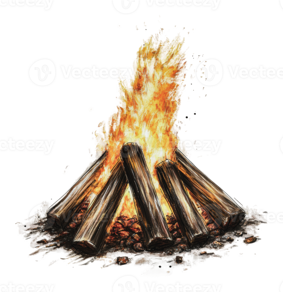 Cozy campfire with crackling flames at night png
