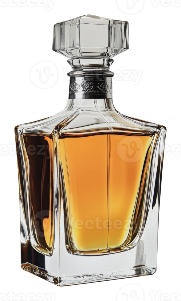 Elegant decanter with amber liquid png