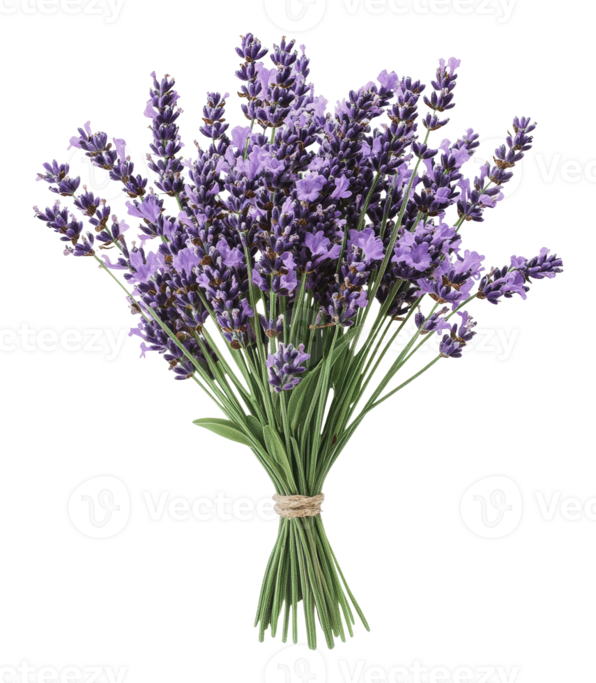 Freshly gathered lavender bouquet with green stems png