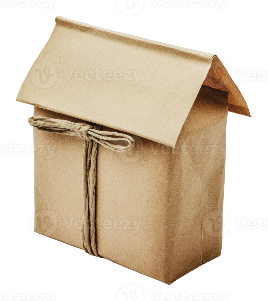 Crafted cardboard package shaped like a house png