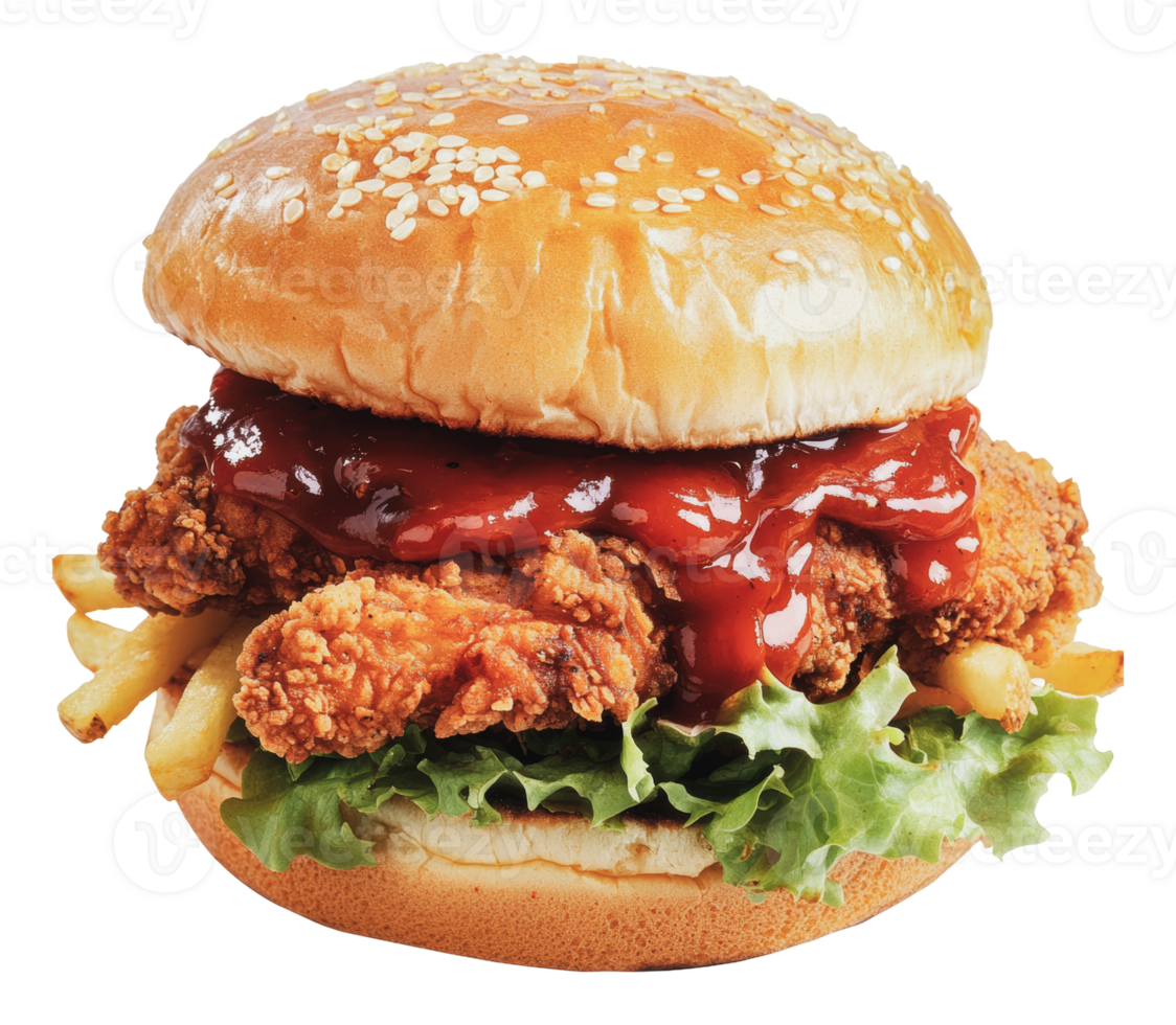 Tasty fried chicken sandwich with ketchup png