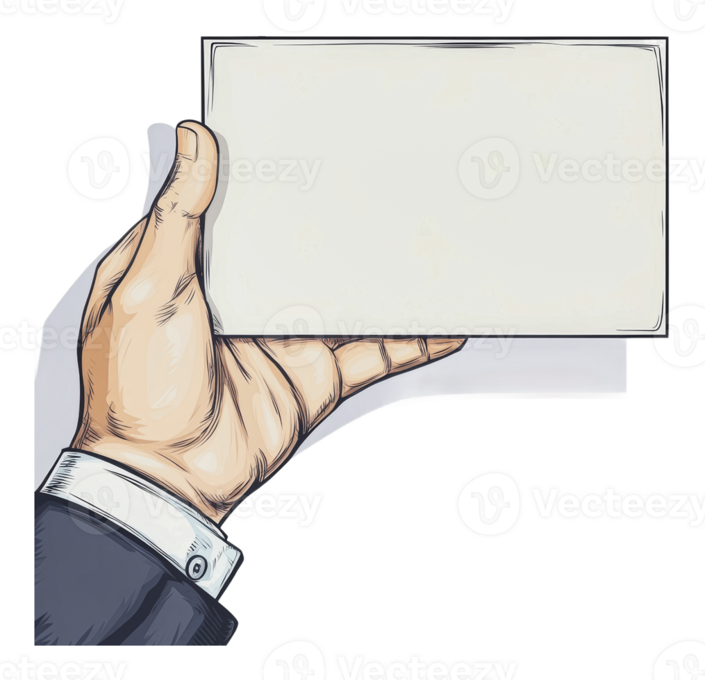 Hand holding a blank card in a formal setting png