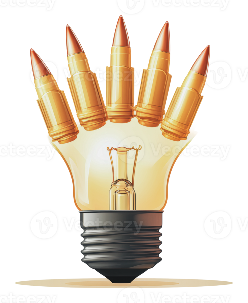 Light bulb transforms into a hand holding bullets png