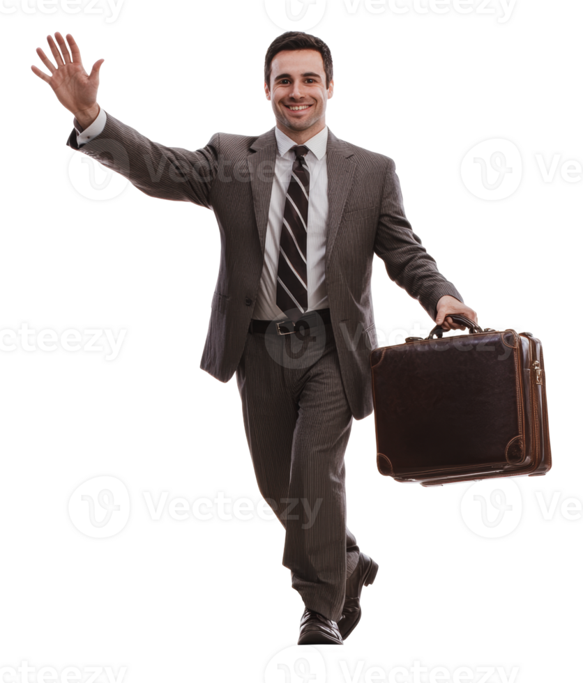Businessman greeting while carrying a briefcase png