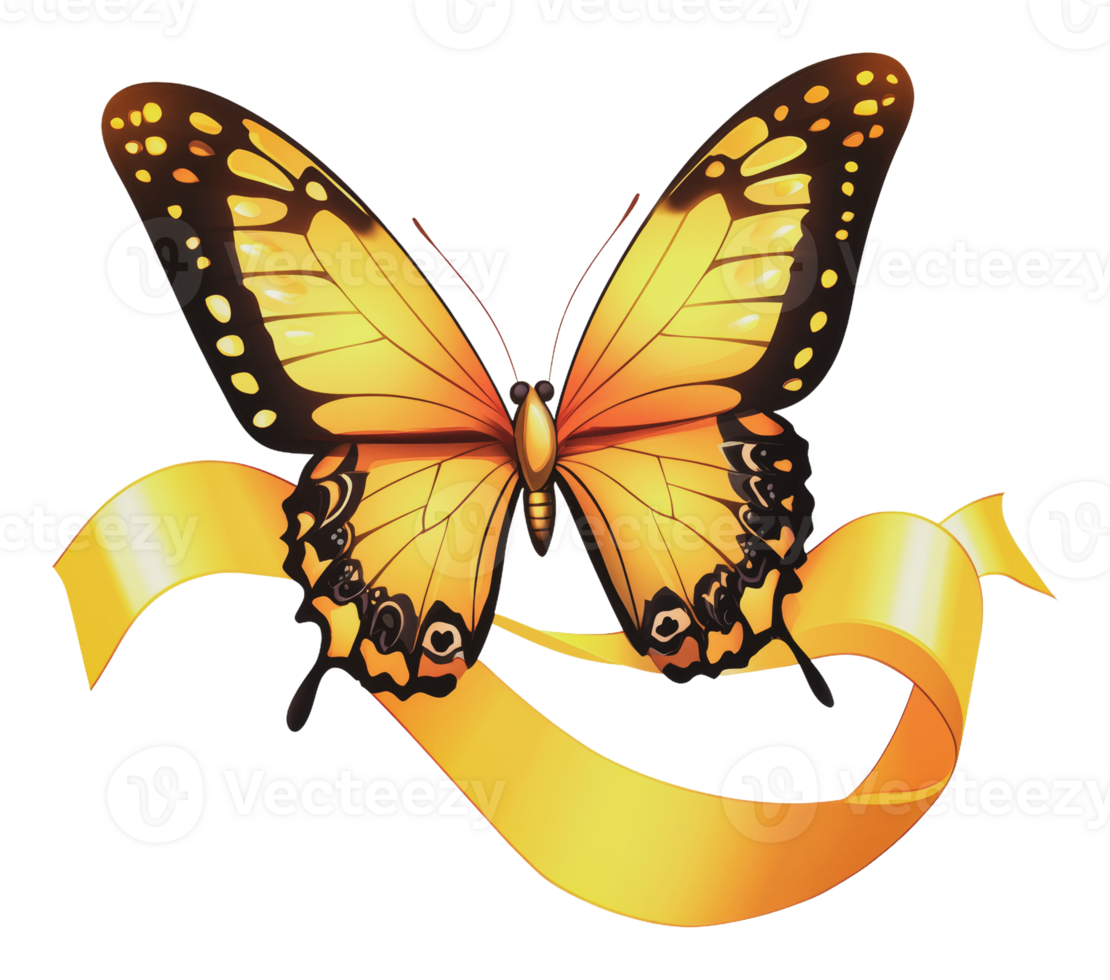 Yellow butterfly with ribbon backdrop png