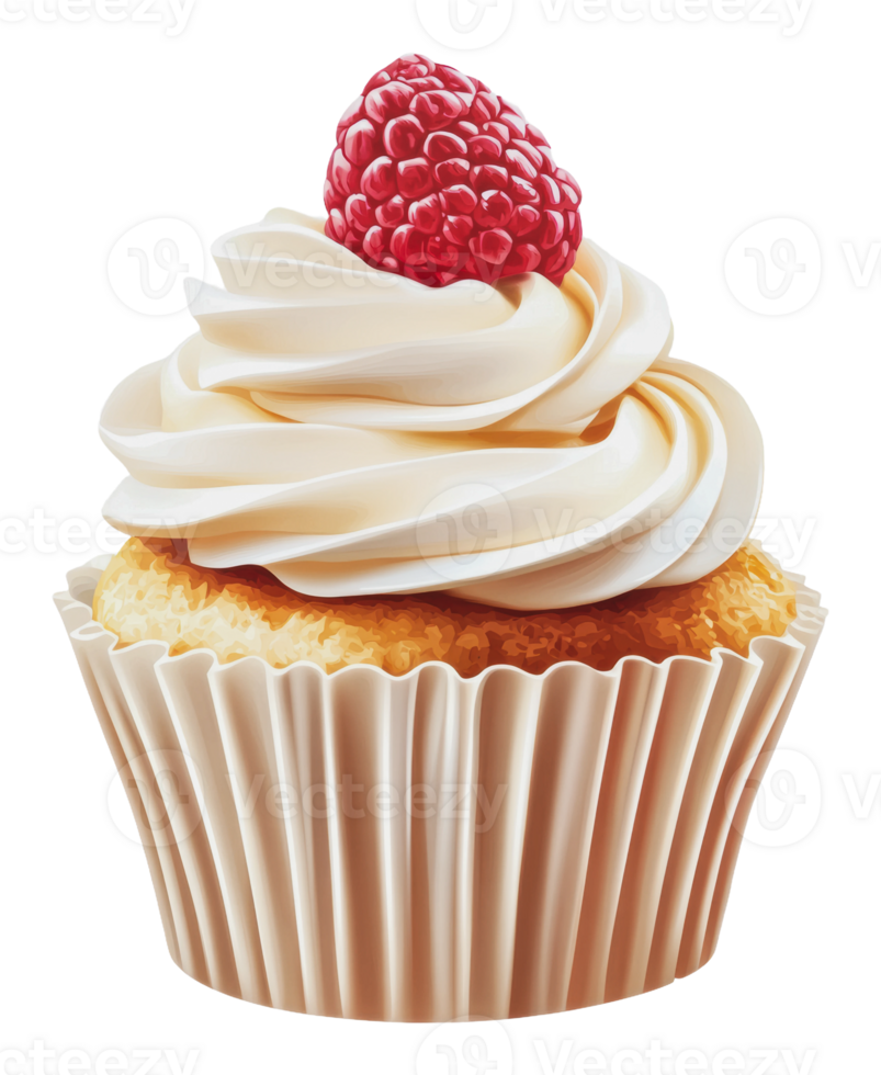 Delicious raspberry topped cupcake on display png