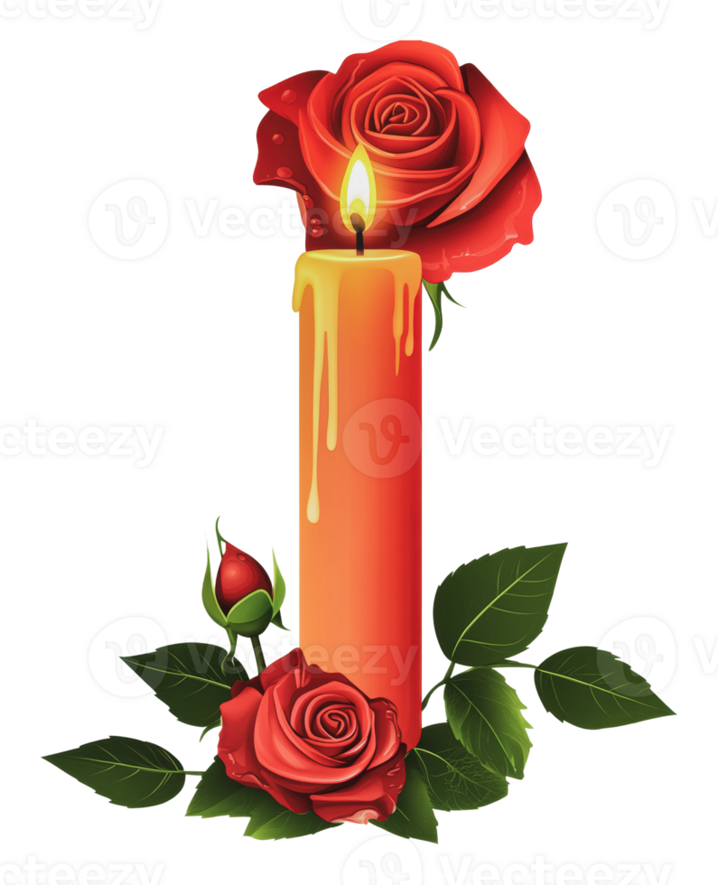 Candle and red roses in a romantic setting png