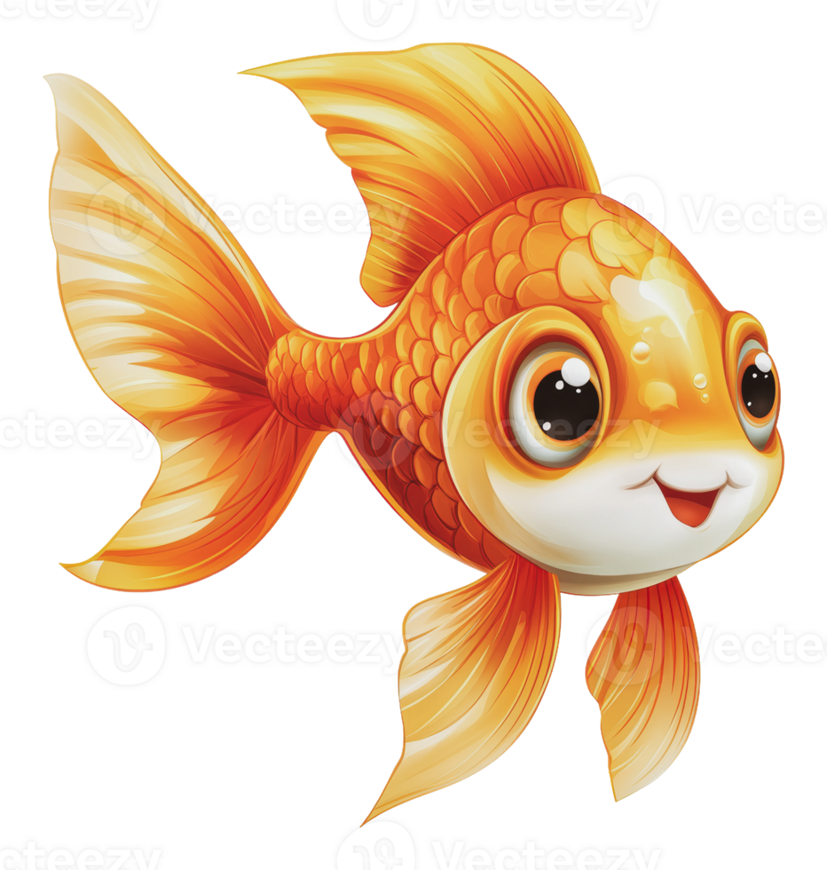 Cheerful orange goldfish swimming happily in water png