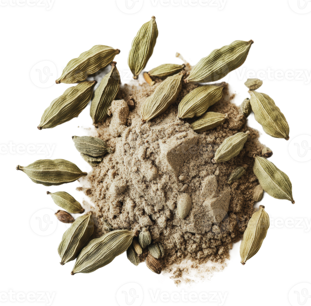 Cardamom pods and spice on white png