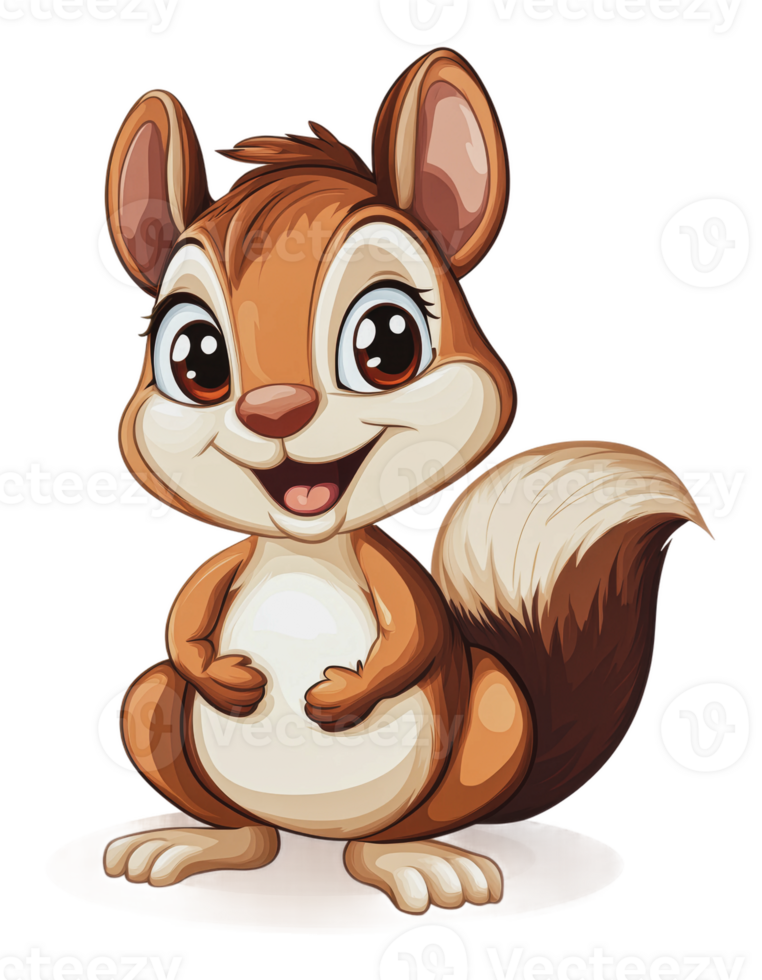 Cartoon squirrel with big eyes and fluffy tail png