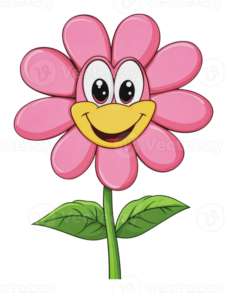 Happy cartoon flower with smiling face png