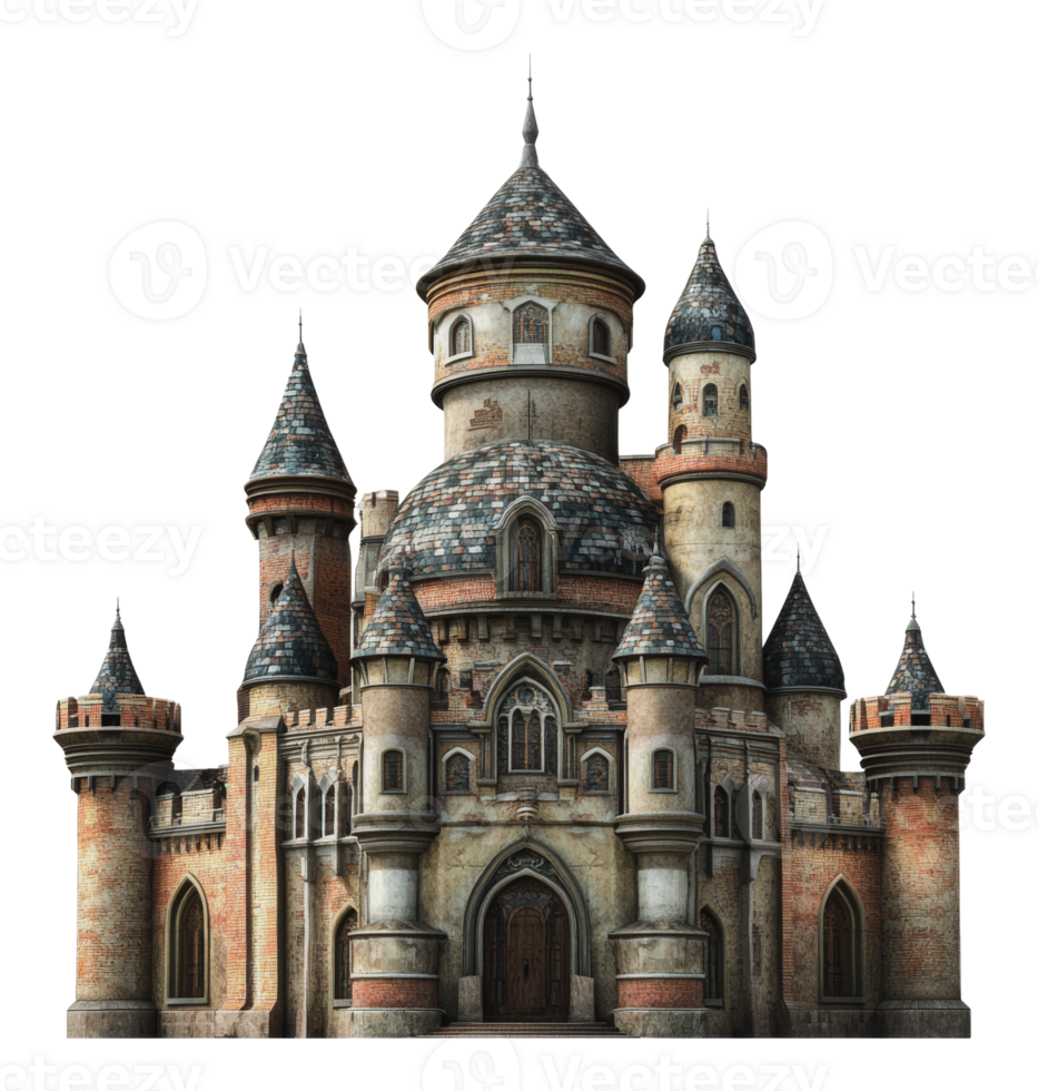 Medieval castle with turrets and stone png