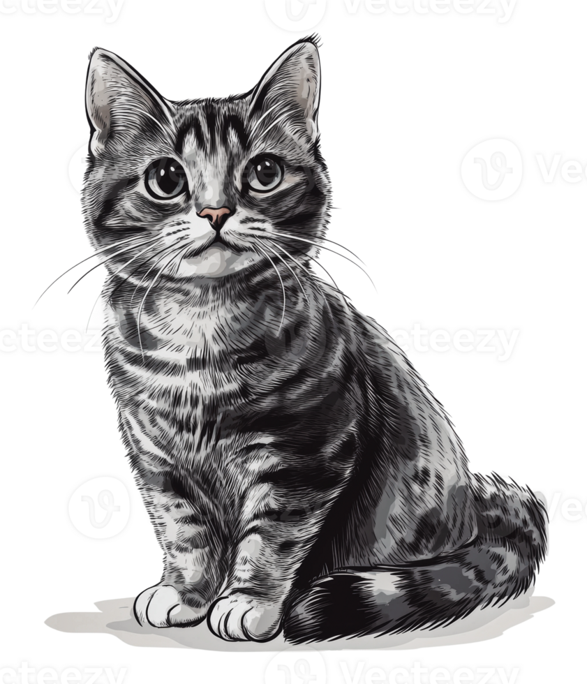 Striped cat on white background png