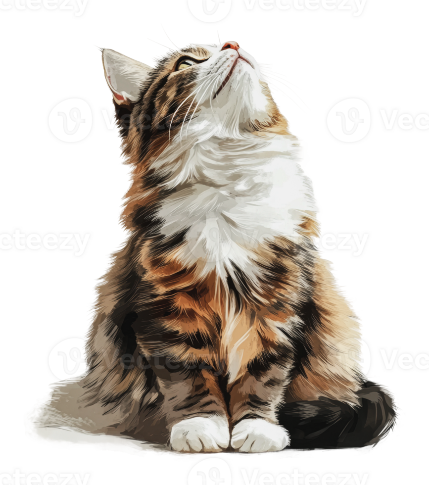 A majestic cat gazing upward with curiosity png