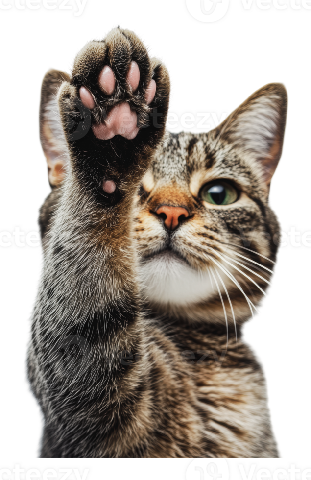 Playful cat pawing on white background png