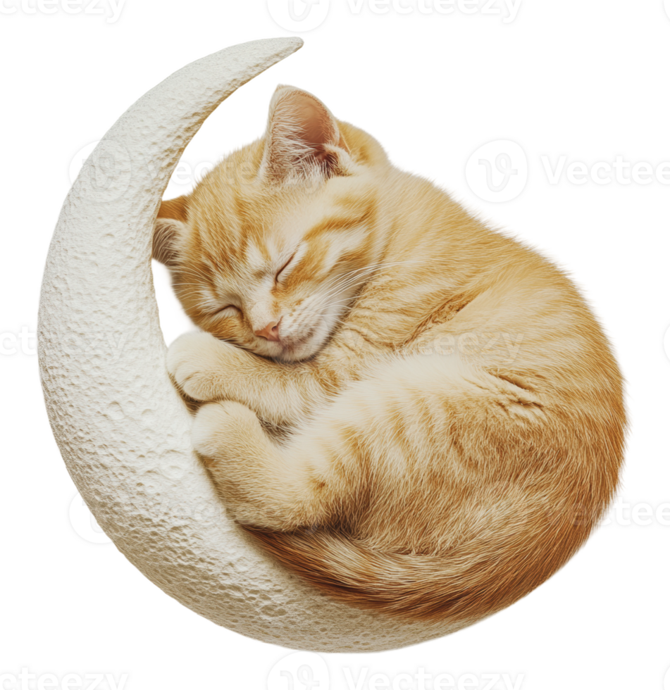 Kitten napping on moon sculpture png
