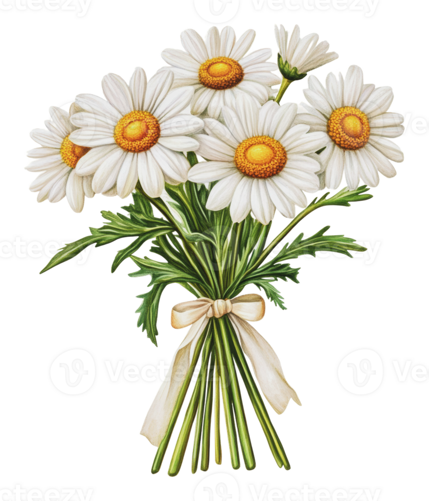 White daisy bouquet tied with ribbon png