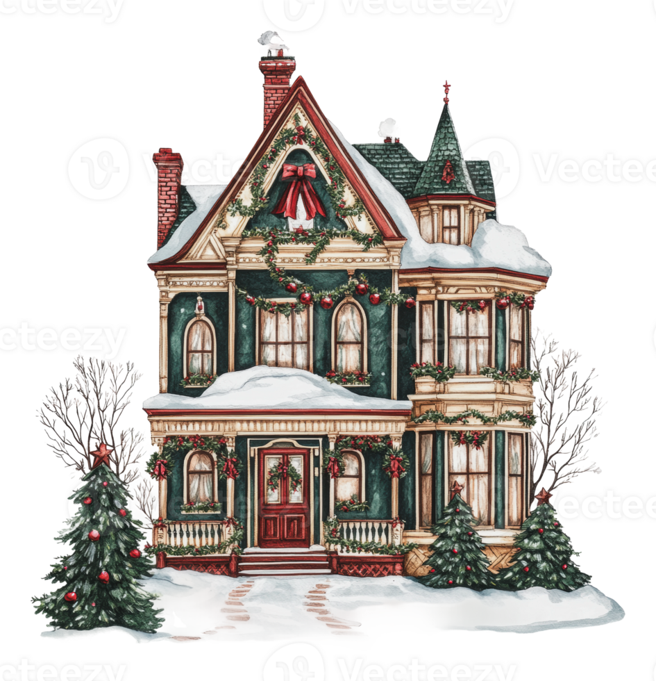 Victorian house decked for winter cheer png