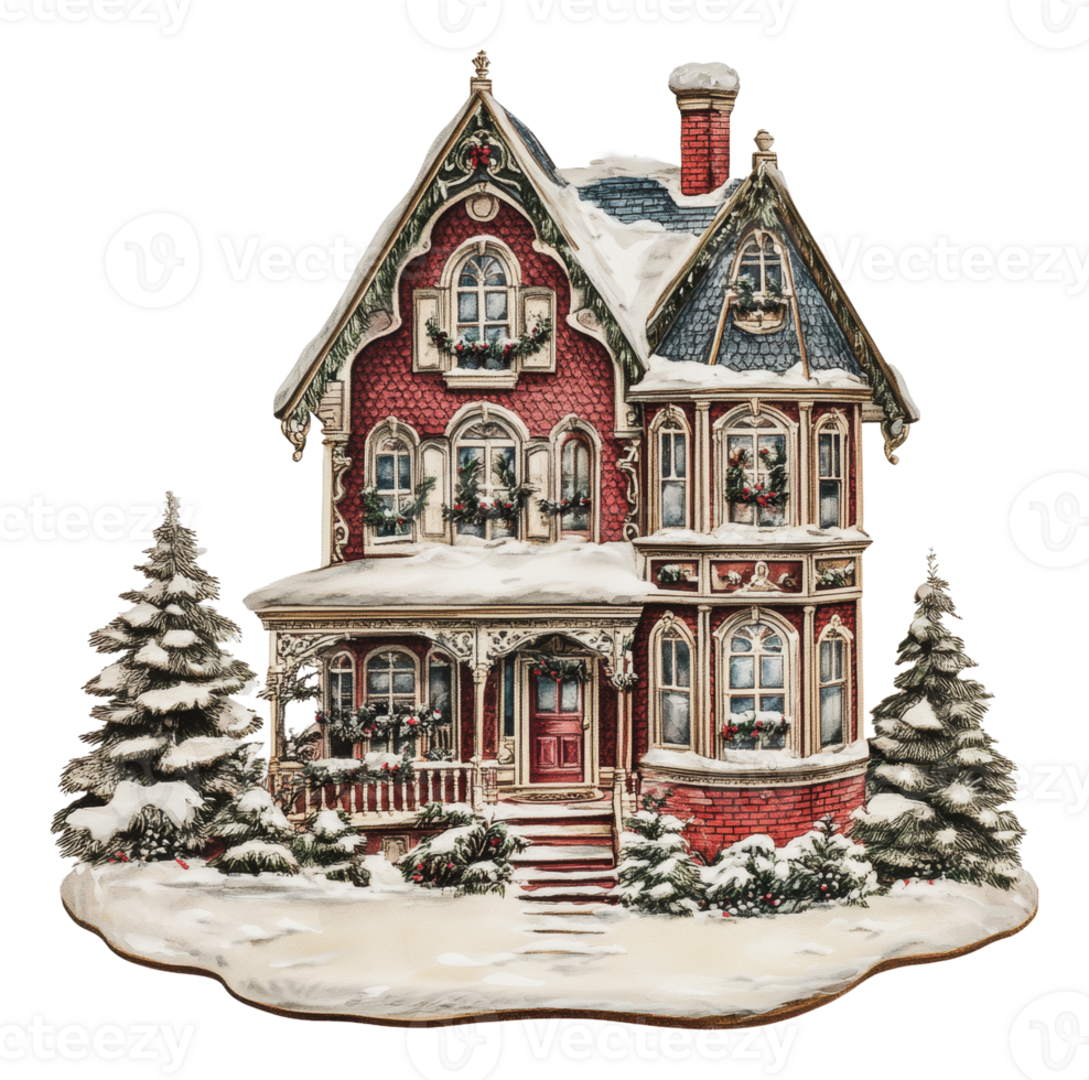 Victorian house blanketed in snow png