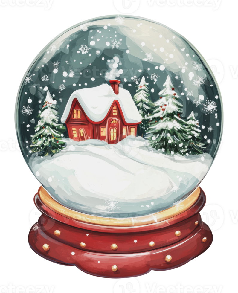 A cozy winter cabin inside a snow globe png