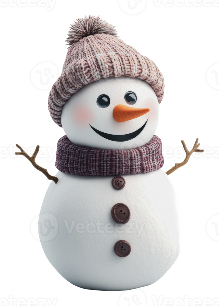 Cheerful snowman wearing a scarf and hat in winter png