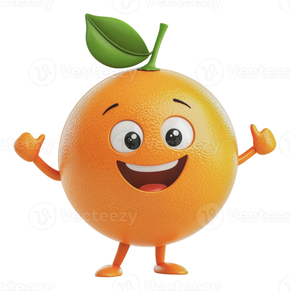 Cheerful orange character with a leaf png