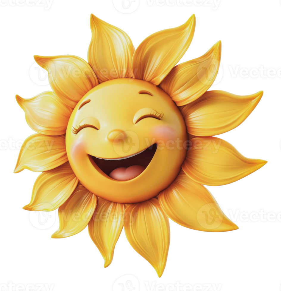 Happy sun character with a bright smile and rays png