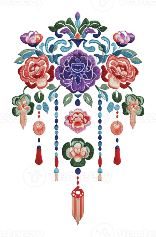 Intricate floral embroidery design png