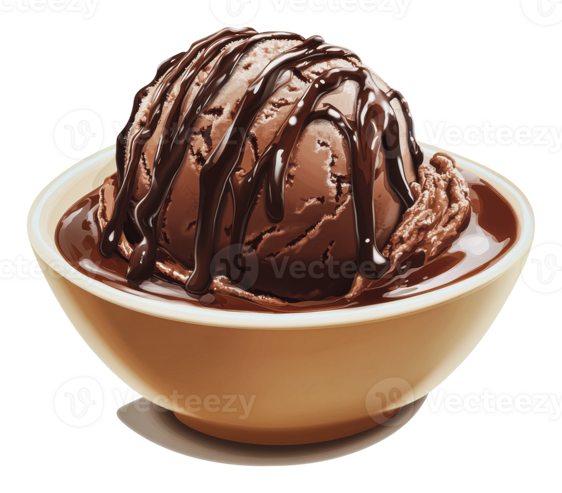 Delicious chocolate ice cream served in a bowl png