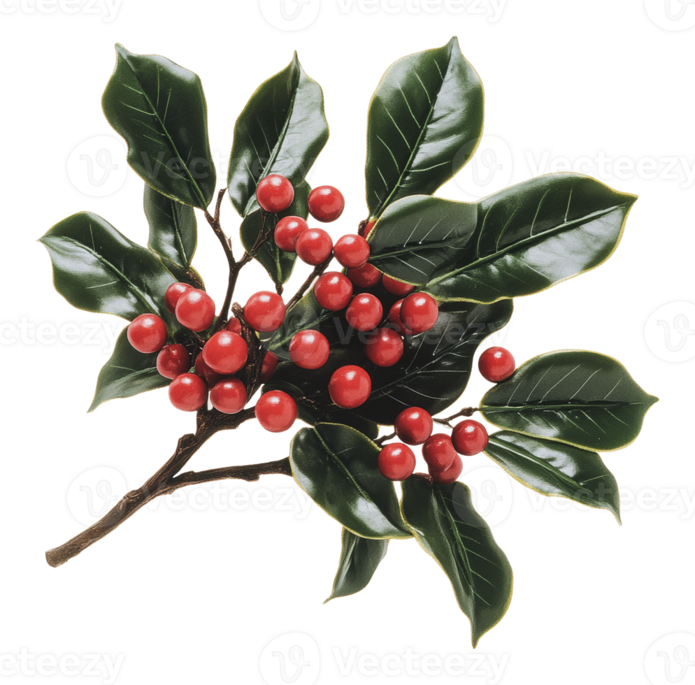 A decorative holly branch with vibrant red berries png